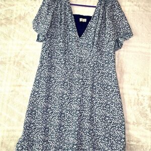 Abercrombie & Fitch Lined Floral Blue Baby Doll Flutter Sleeve Mini Dress Large